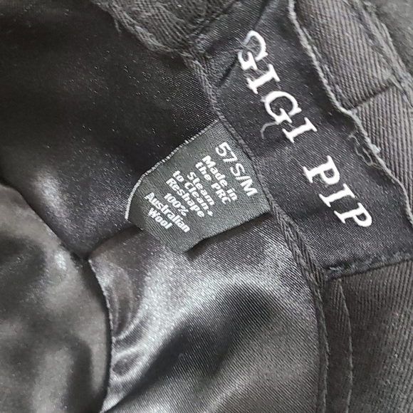 Gigi Pip Scottie Wide Brim Black Wool Fedora Hat with Leather Band - Picture 7 of 8